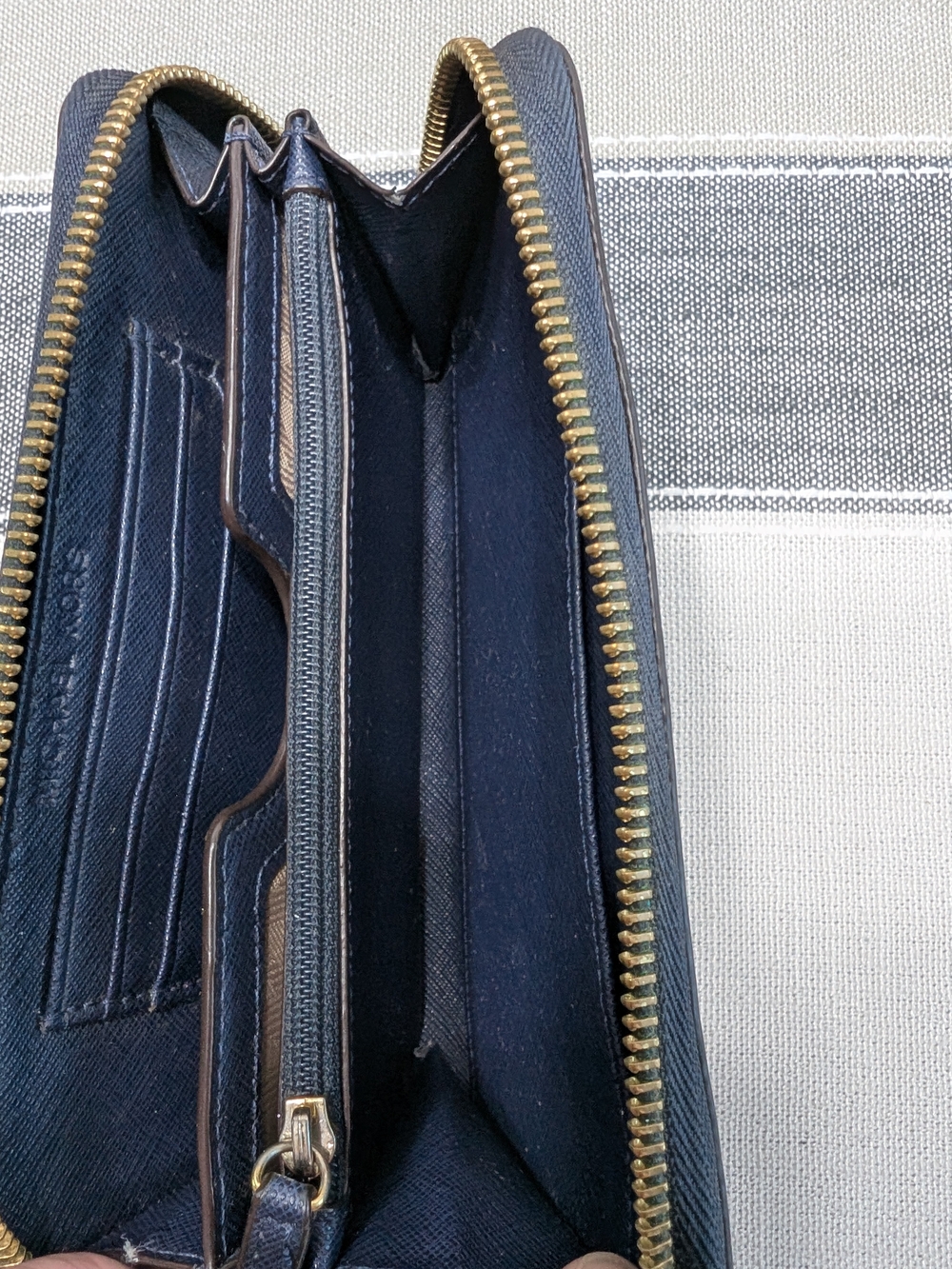 Michael Kors Navy Saffiano Zip-Around Wallet with Gold Logo - Picture 3 of 4